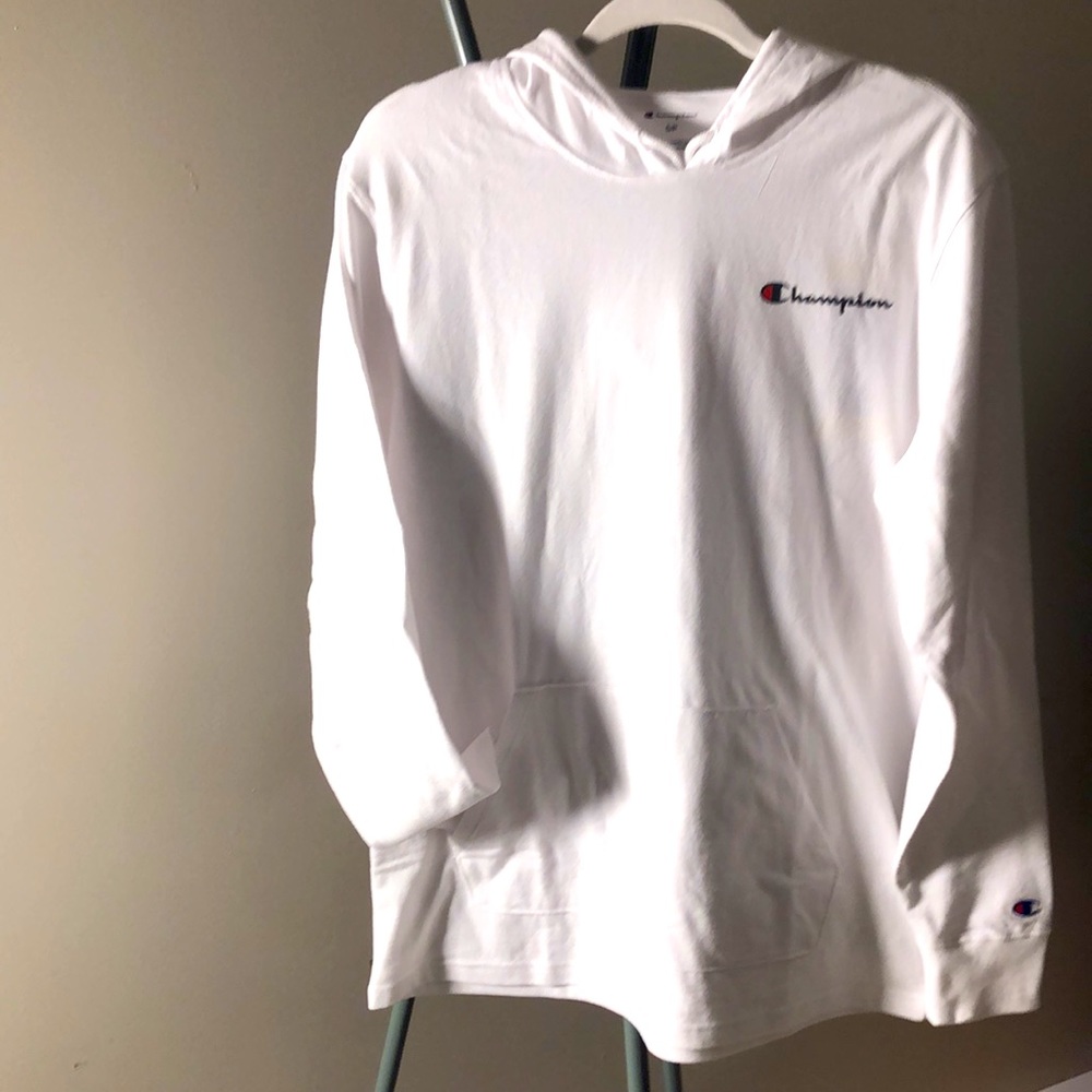 CHAMPION White Hooded Sweatshirt with front pocket